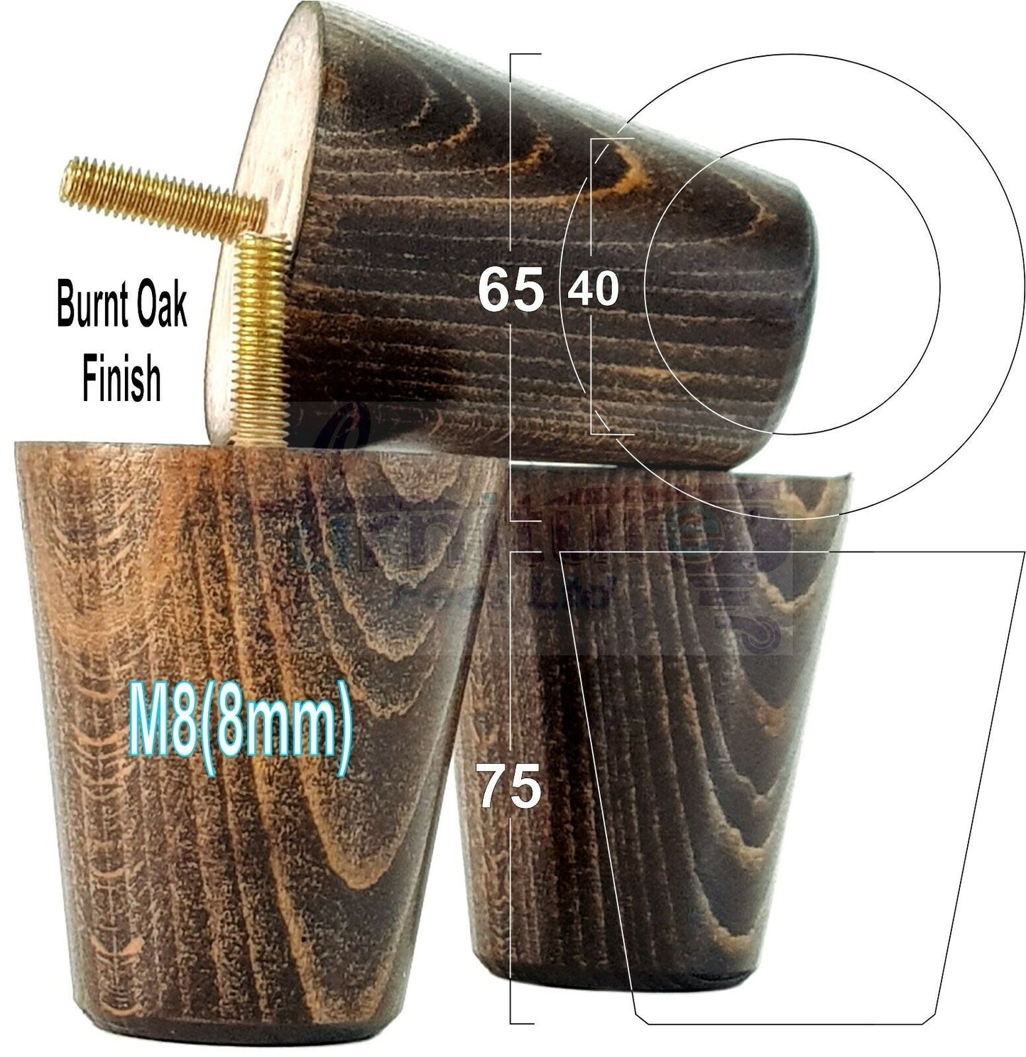 4x Solid Wood Turned Furniture Legs Replacement Bun Feet 75mm High Chairs Stools Sofa's Beds Settee M8