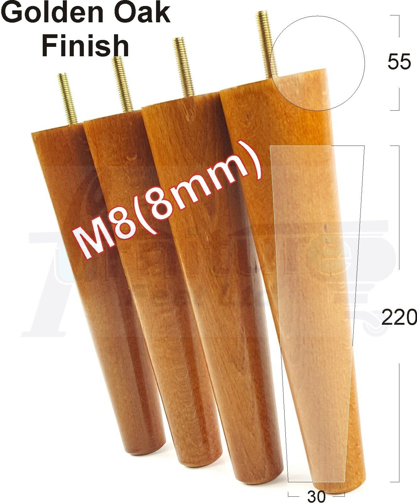 4 Retro Wood Replacement Furniture Chair Legs M8 Footstool Settee Sofa Feet 220mm High