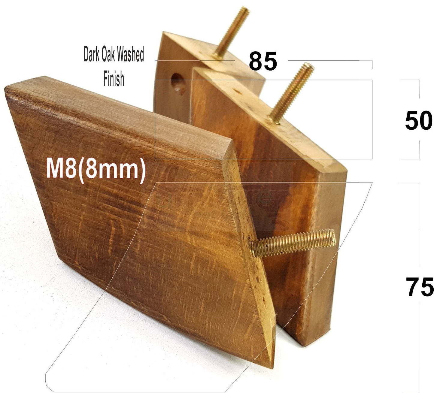SET OF 4 WOODEN FURNITURE FEET 75mm HIGH REPLACEMENT SOFA LEGS 8mm Thread