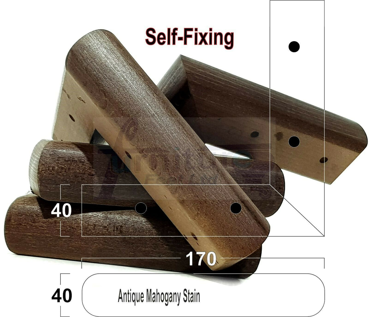 Set Of 4 Wooden Corner Furniture Feet 40mm High Replacement Sofa Chair Legs