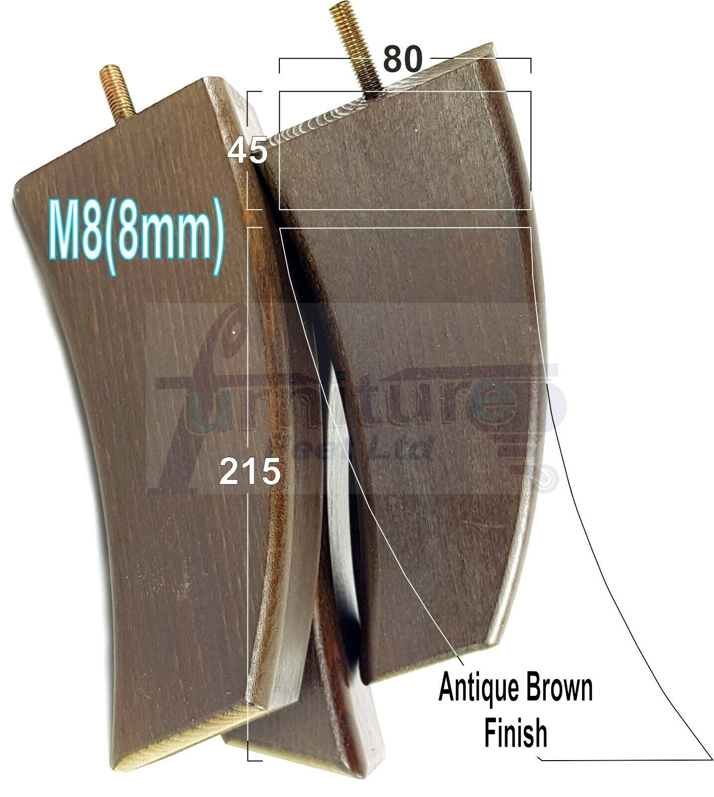 SET OF 4 WOODEN FURNITURE FEET 215mm HIGH REPLACEMENT SOFA LEGS 8mm Thread