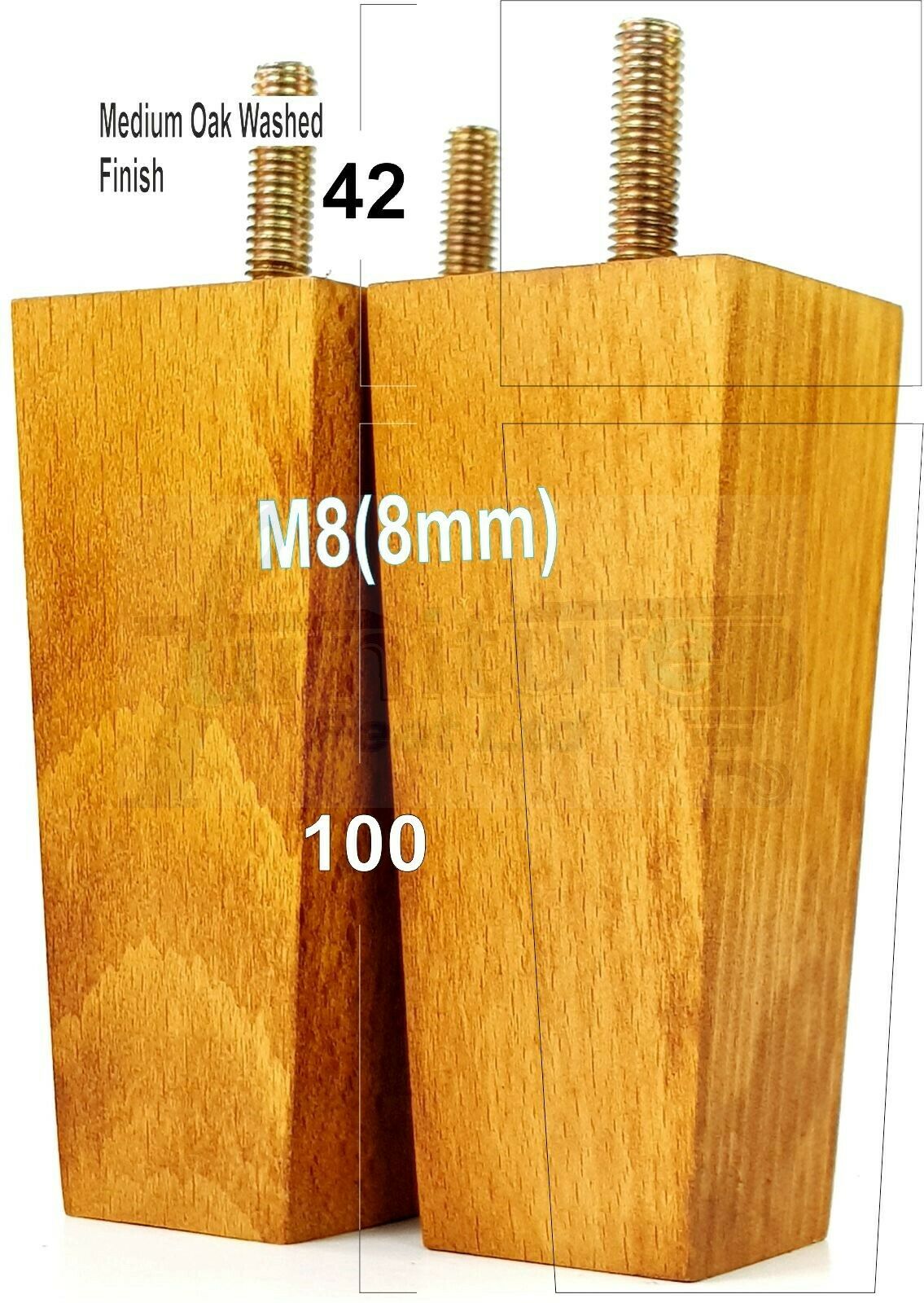 4x Solid Wood Block Furniture Legs Replacement Square Feet 100mm High M8(8mm)