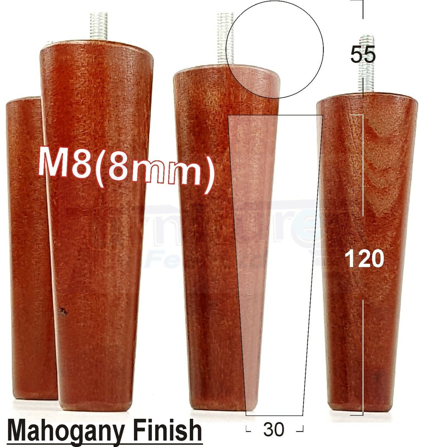4 Wood Replacement Furniture Chair Legs M8 Footstool Settee Sofa Feet 120mm High