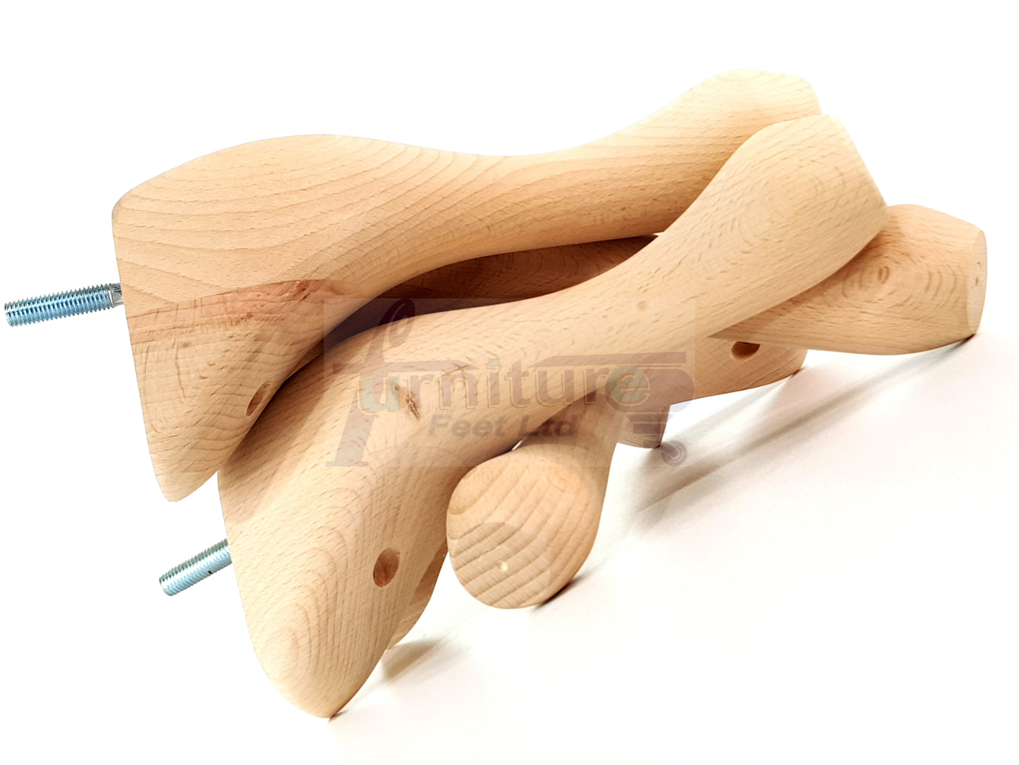 4x Solid Wood Furniture Legs 300mm High Queen Anne Replacement Feet 12 Inches M8 Georgian Style