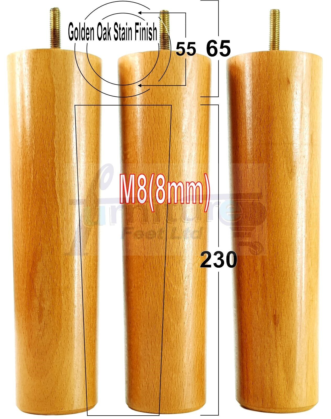4 Solid Wood Turned Furniture Legs Replacement Bun Feet 230mm High Chairs Stools Sofa Bed Legs Settee & Cabinets M8 Multiple Colours