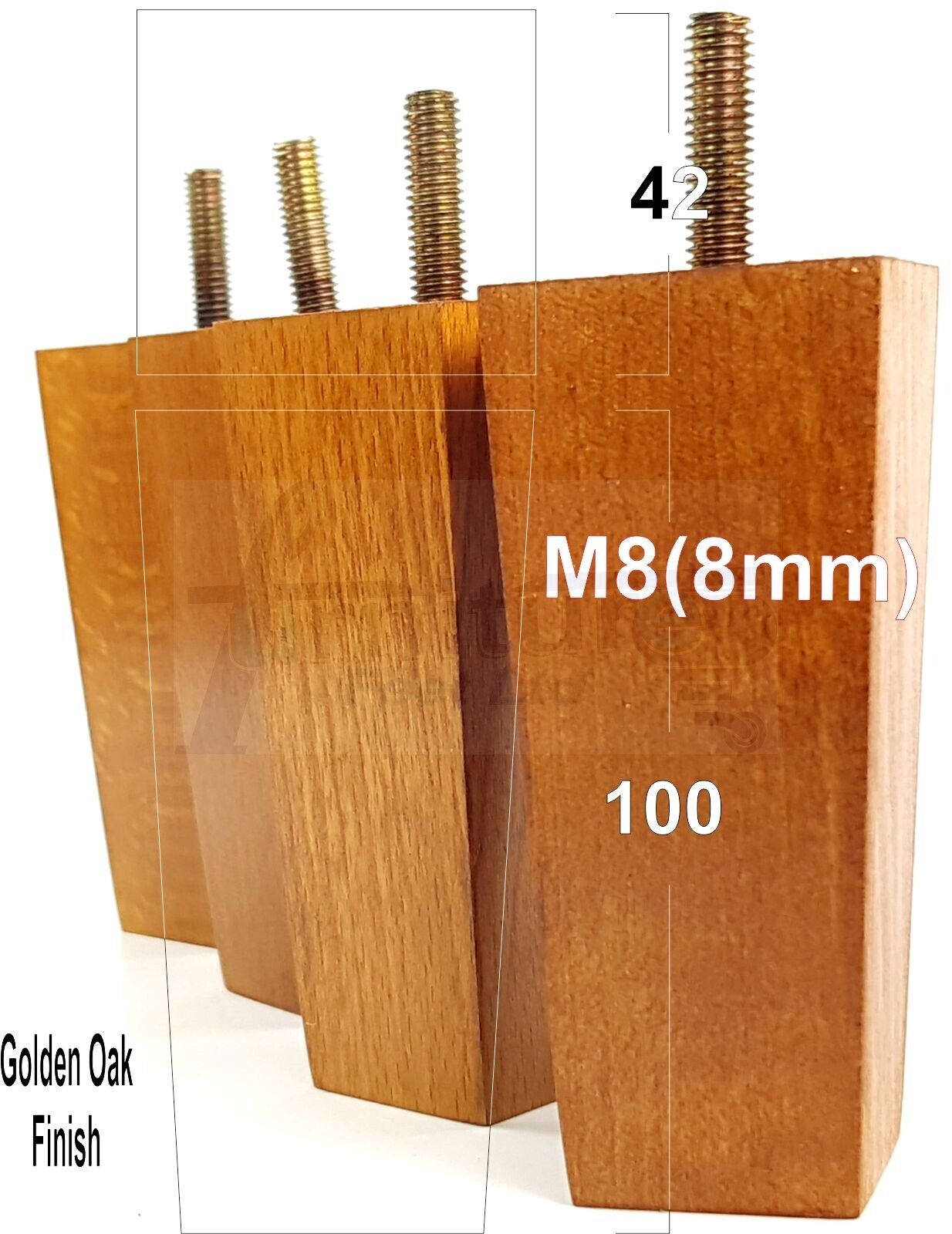 4x Solid Wood Block Furniture Legs Replacement Square Feet 100mm High M8(8mm)