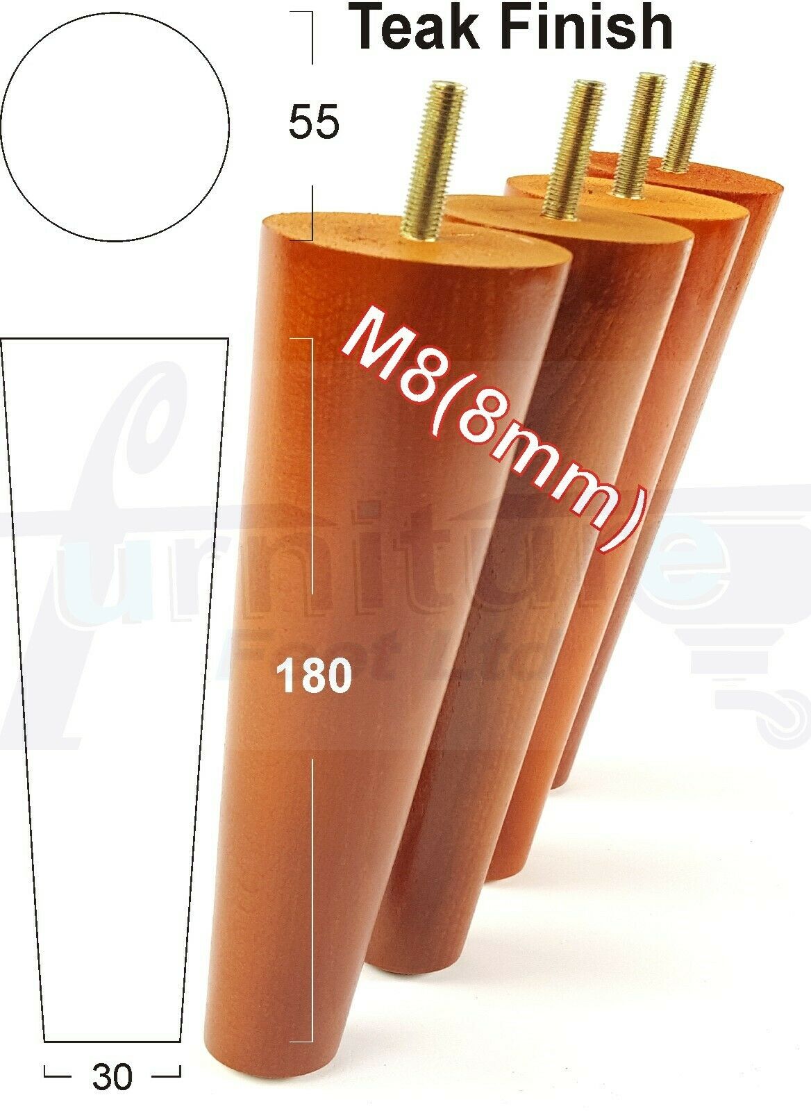 4 Retro Wood Replacement Furniture Chair Legs M8 Footstool Settee Sofa Feet 180mm High
