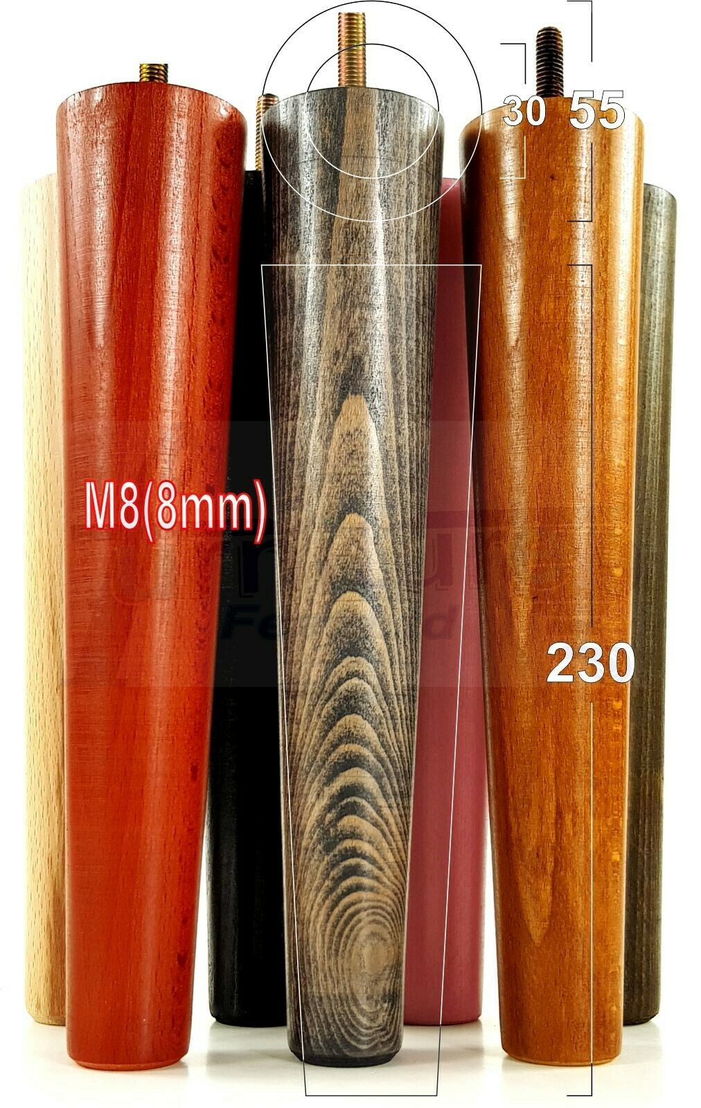4 Solid Retro Wood Replacement Furniture Chair Legs M8 Settee Sofa Feet 230mm High