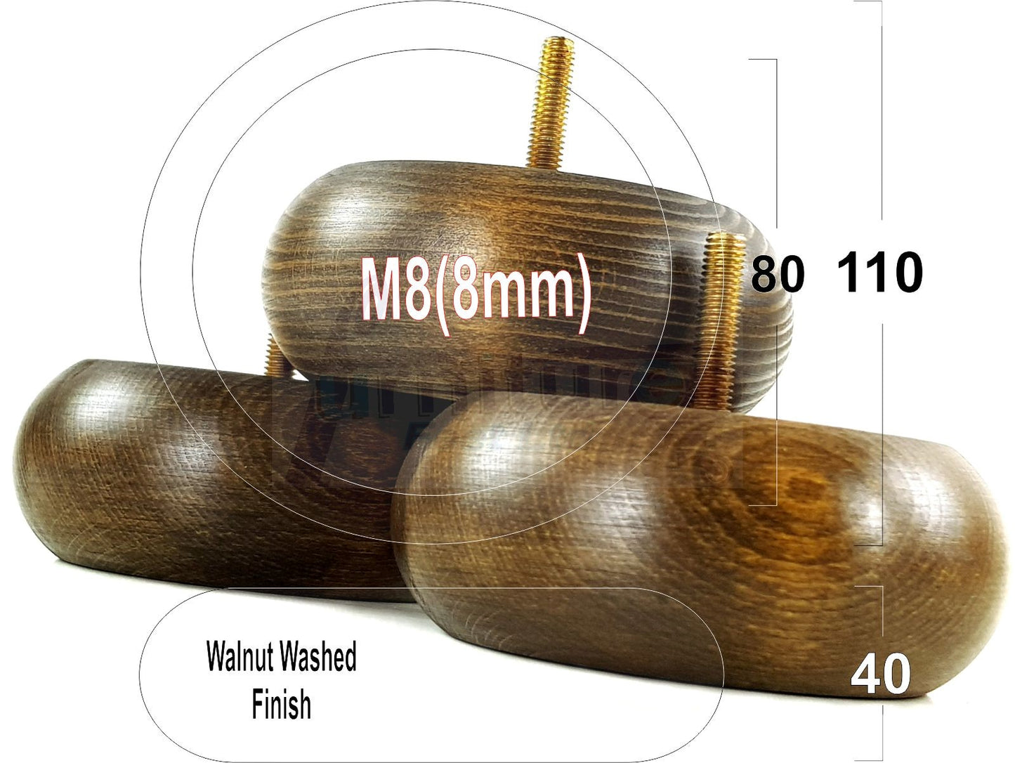 Set Of 4 Turned Wood Furniture Legs Chair Sofa Bed Replacement Bun Feet 40mm High
