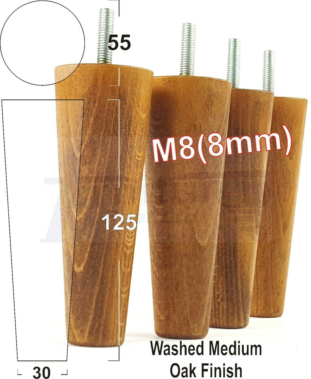 4 Solid Retro Wood Replacement Turned Furniture Chair Legs M8 Settee Sofa Feet 125mm High