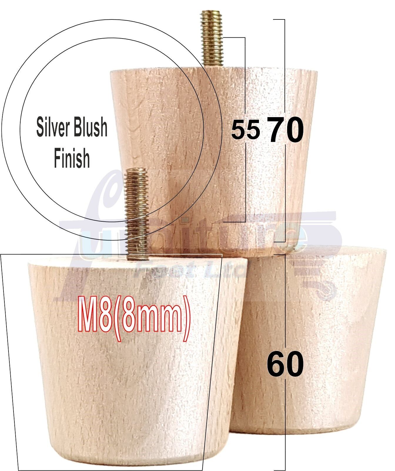 4 Replacement Bun Feet 60mm High Solid Wood Turned Furniture Legs M8 Multiple Colours Chairs Stools Sofa's Beds Settee & Cabinets 2.3 inches