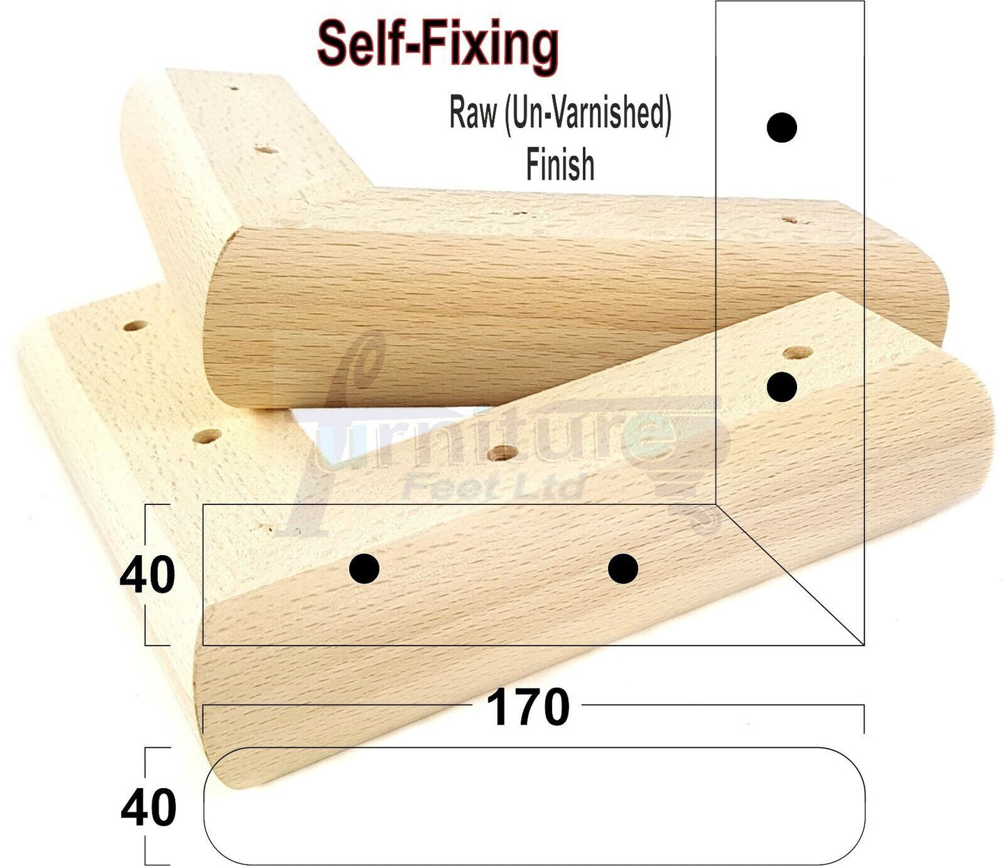 Set Of 4 Wooden Corner Furniture Feet 40mm High Replacement Sofa Chair Legs