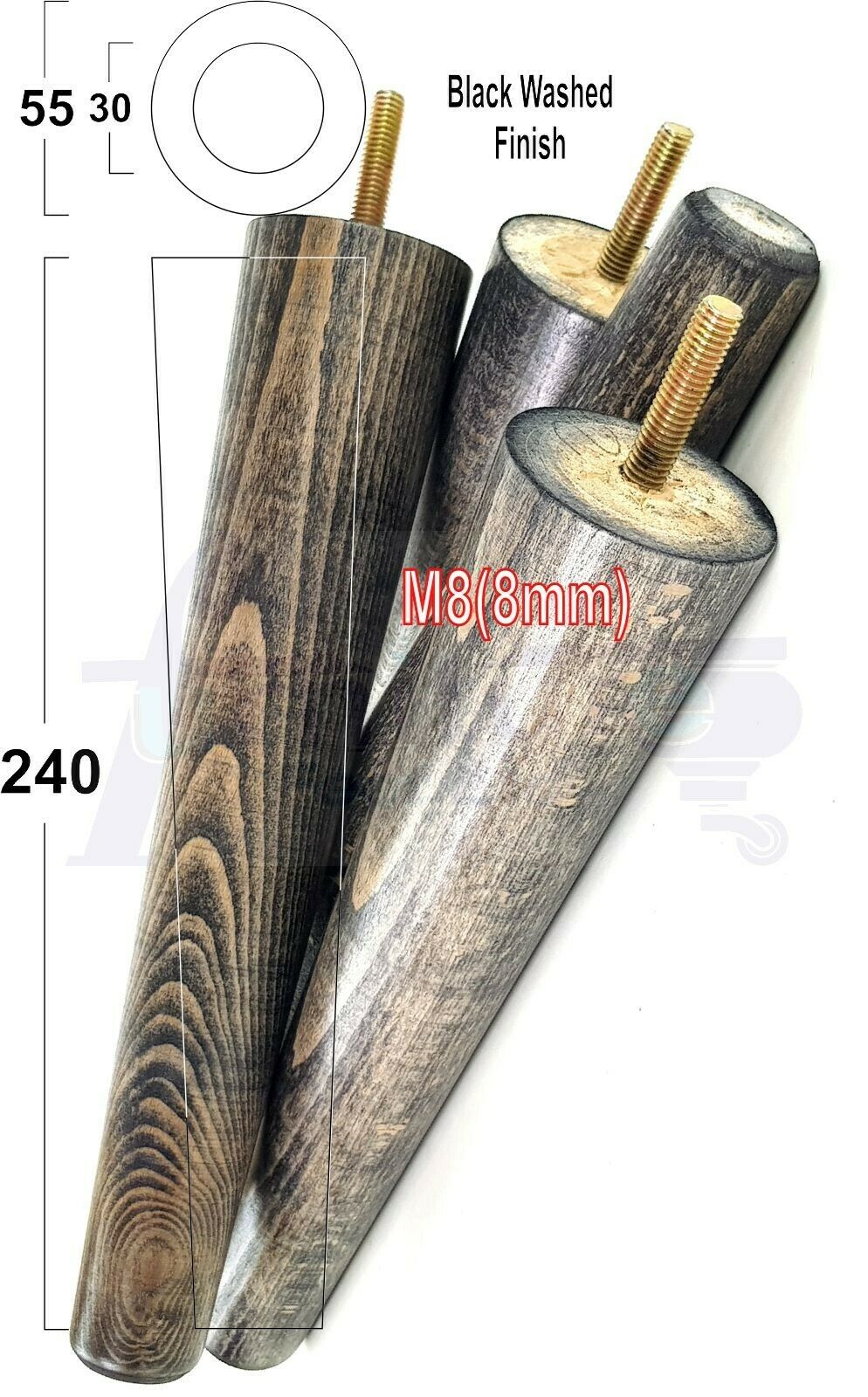 4 Retro Wood Replacement Furniture Chair Legs M8 Footstool Settee Sofa Feet 240mm High
