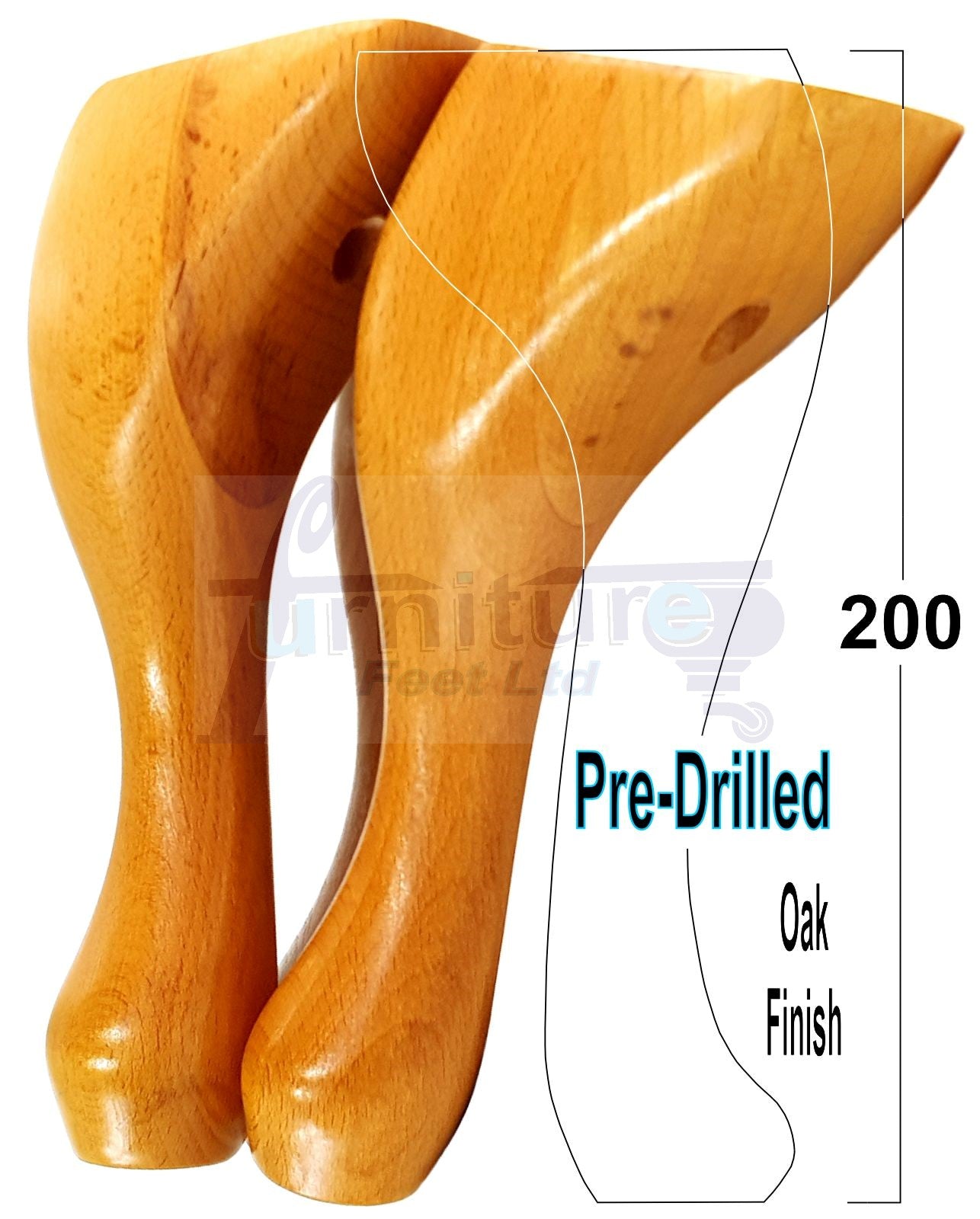 4 Wooden Traditional Queen Anne Furniture Legs 200mm Sofa Chair Beds (Self-Fix)