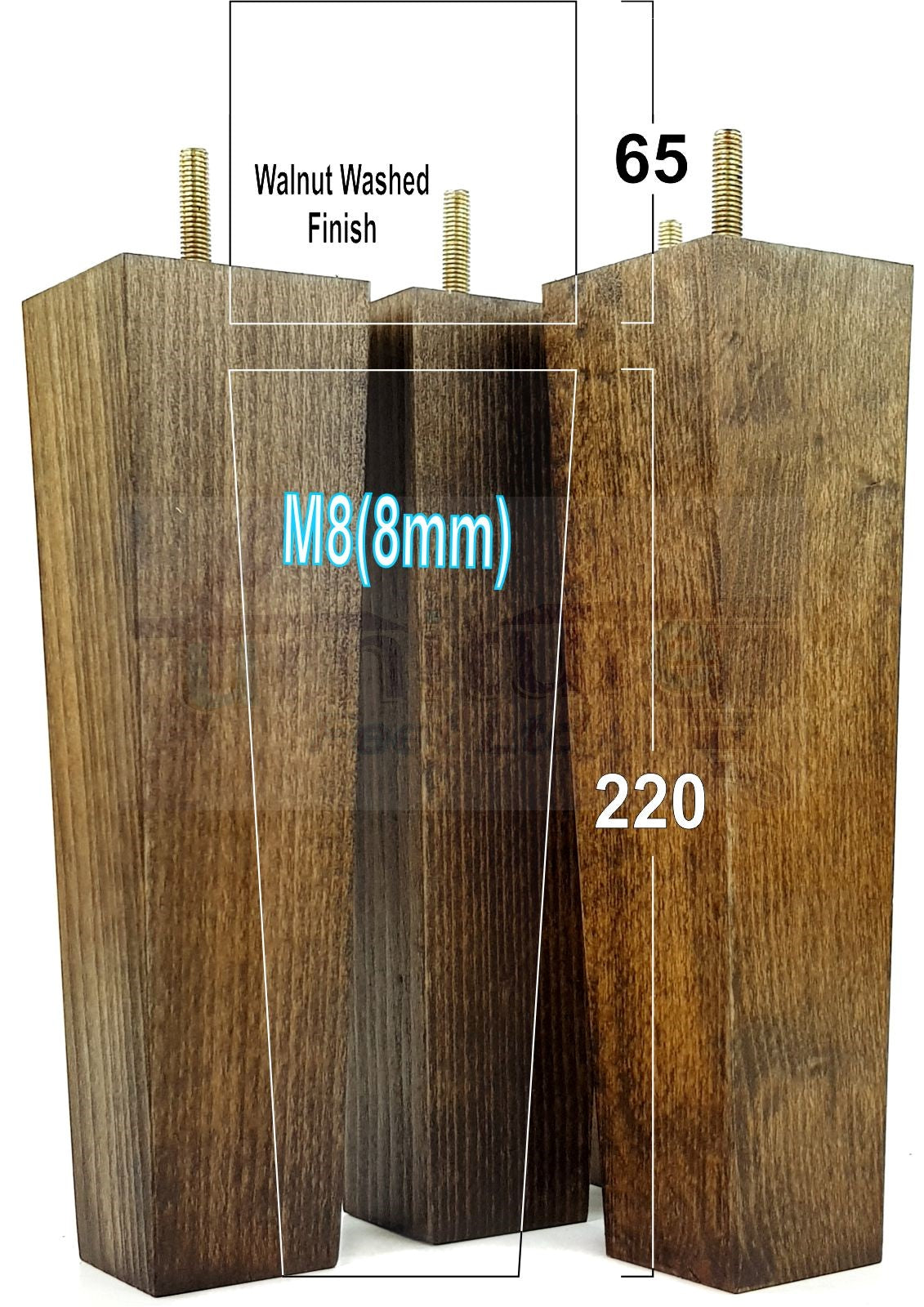 4 Solid Wood Furniture Feet Square Replacement Block Tapered Legs 220mm High M8 Sofa Chairs Stools Cabinets Beds
