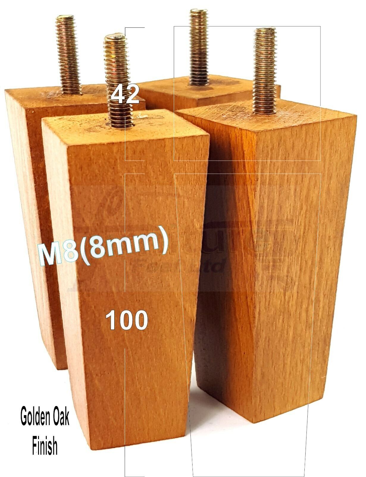 4x Solid Wood Block Furniture Legs Replacement Square Feet 100mm High M8(8mm)