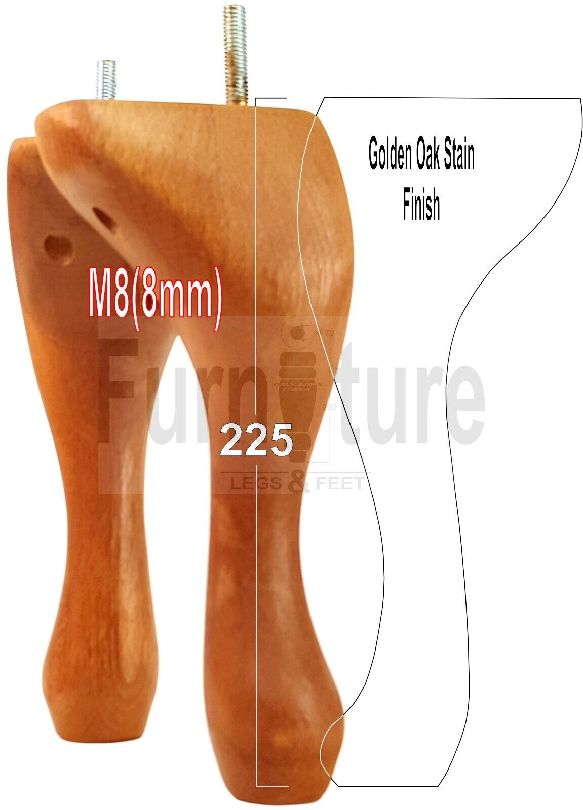 4x Solid Wood Furniture Feet 225mm High Vintage Queen Anne Replacement Legs M8 8 Inches