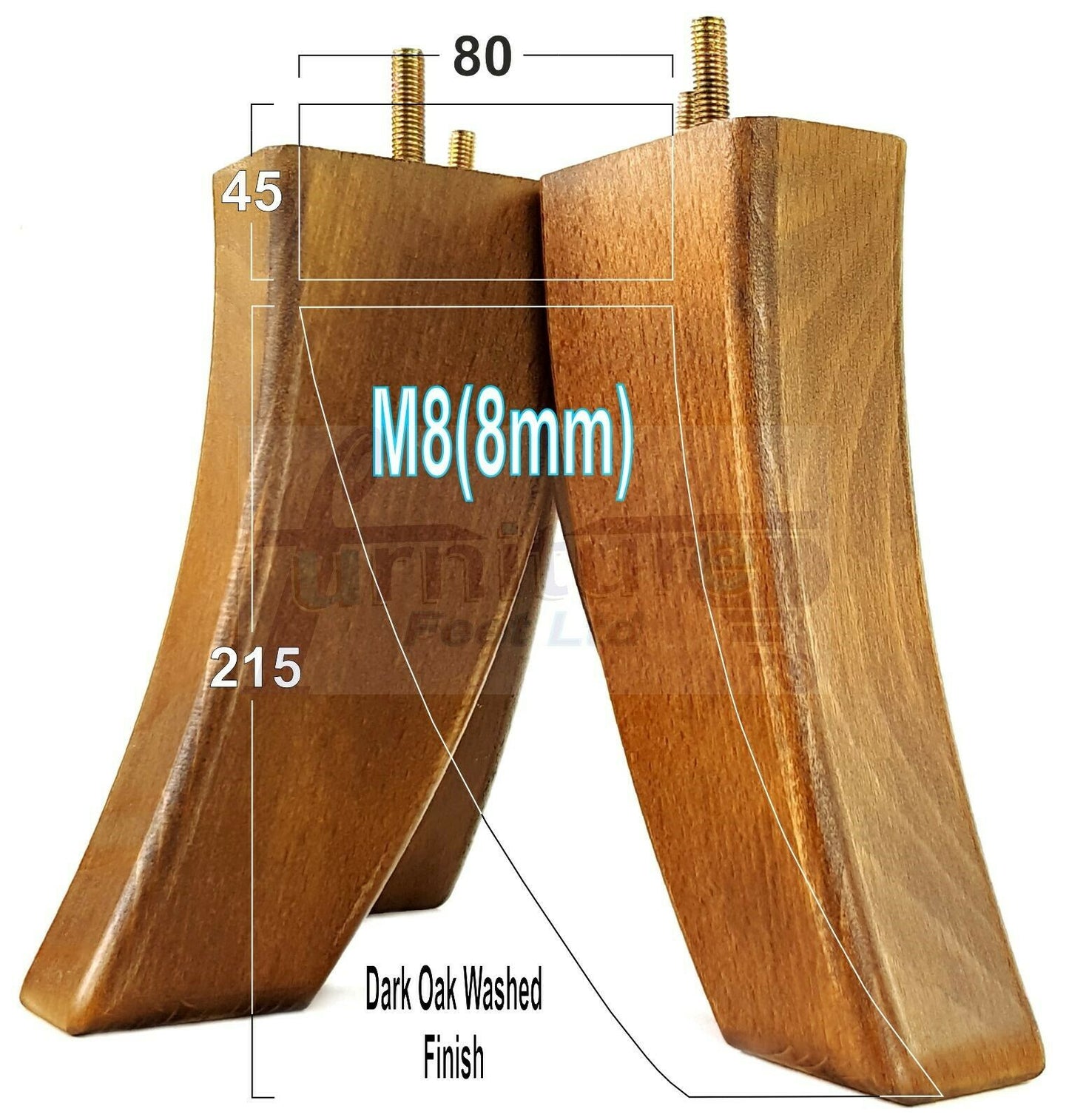 SET OF 4 WOODEN FURNITURE FEET 215mm HIGH REPLACEMENT SOFA LEGS 8mm Thread