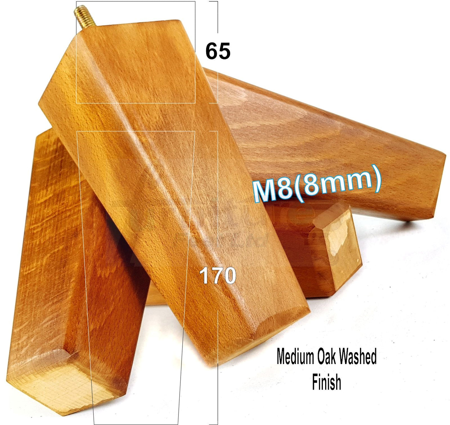 4x Wooden Furniture Legs 170mm High Replacement Square Tapered Feet 8mm