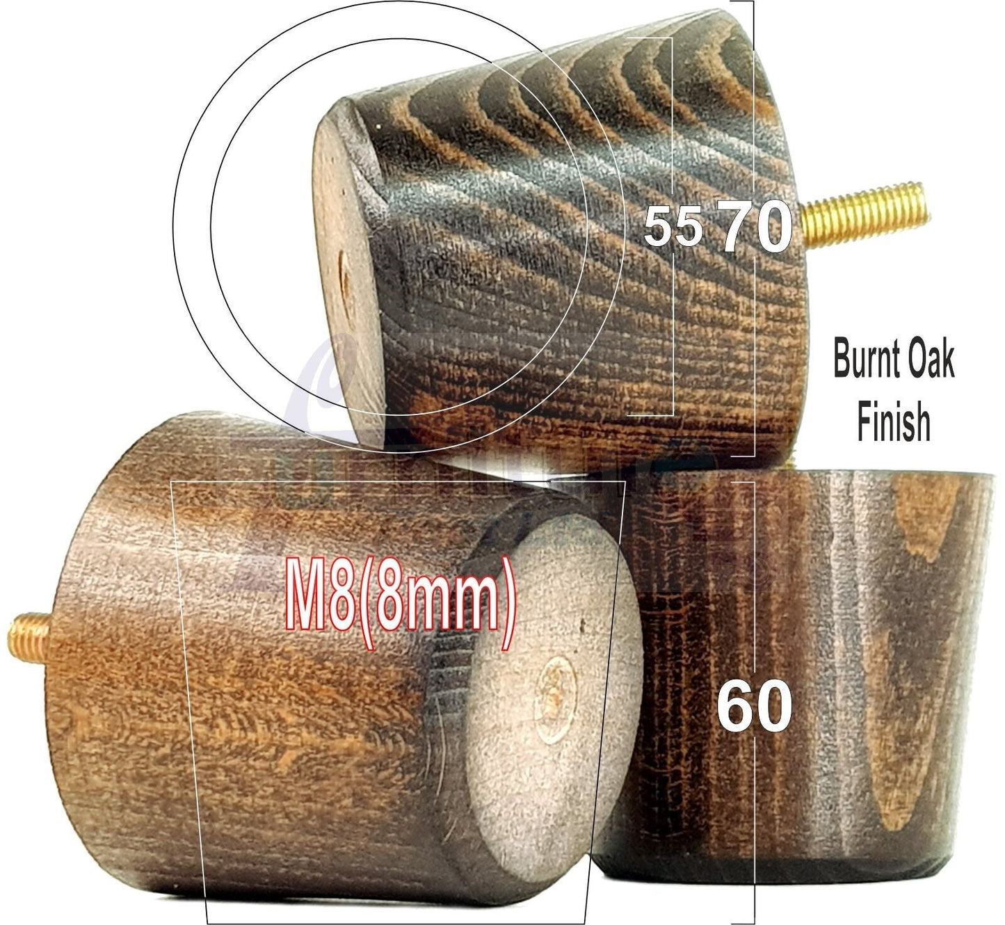 4 Replacement Bun Feet 60mm High Solid Wood Turned Furniture Legs M8 Multiple Colours Chairs Stools Sofa's Beds Settee & Cabinets 2.3 inches