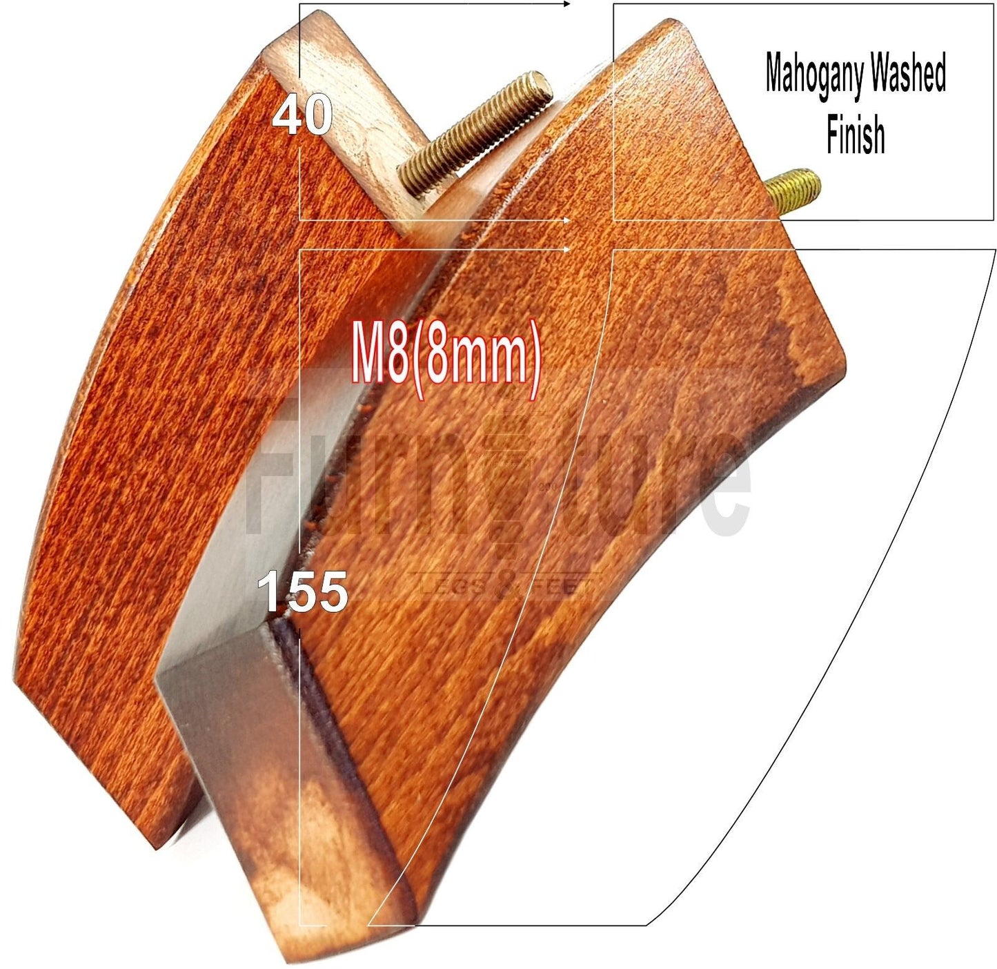 SET OF 4 WOODEN FURNITURE FEET 155mm HIGH REPLACEMENT SOFA LEGS 8mm Thread