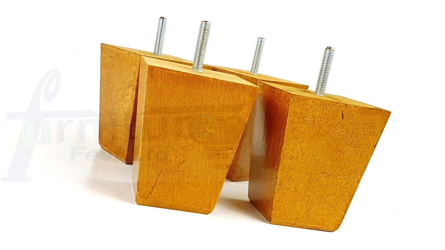 Set Of 4 Square Block Solid Wood Furniture Feet Replacement Legs 100mm High M8(8mm)