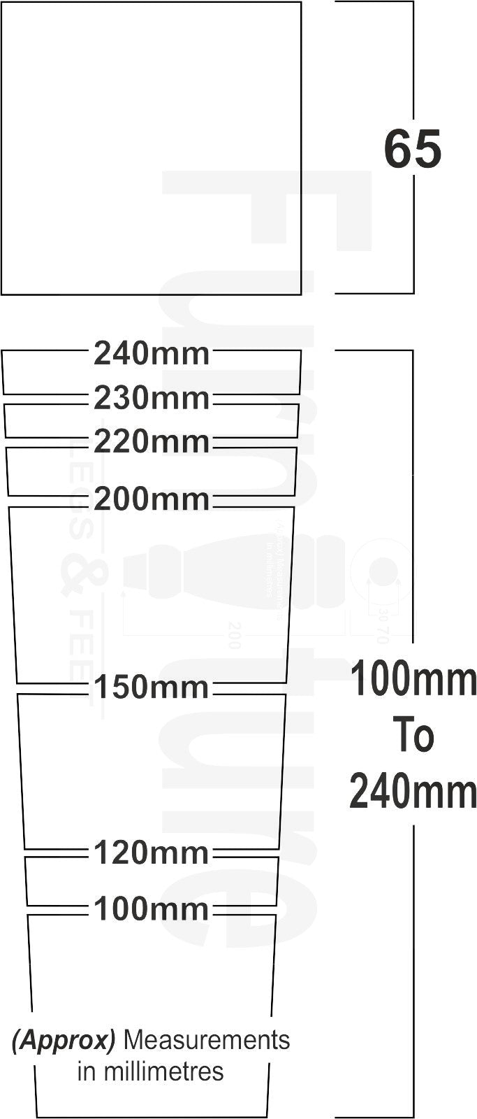 4 Solid Wood Furniture Feet Square Replacement Block Tapered Legs 230mm High M8 Sofa Chairs Stools Cabinets Beds