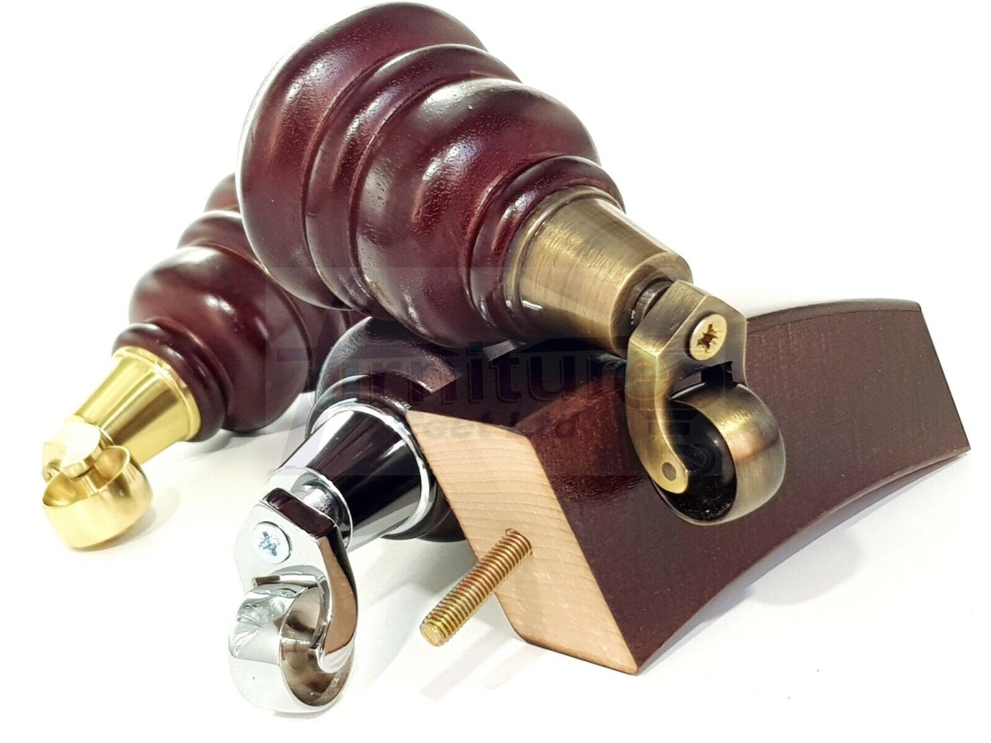 2 Replacement Wood Furniture Legs With Castors & 2 Curved Feet 155mm Chair Sofa Stool M8