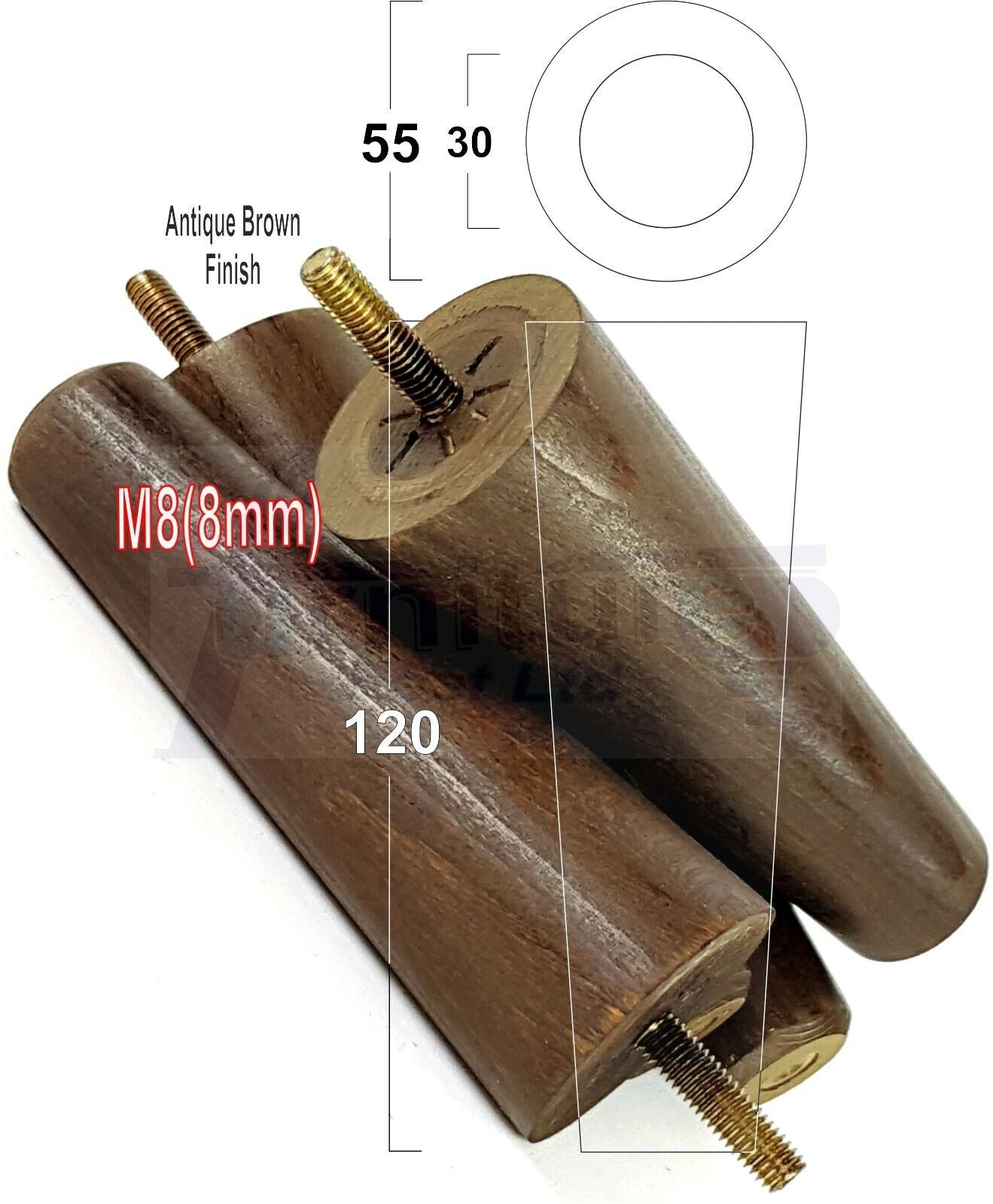 4 Wood Replacement Furniture Chair Legs M8 Footstool Settee Sofa Feet 120mm High