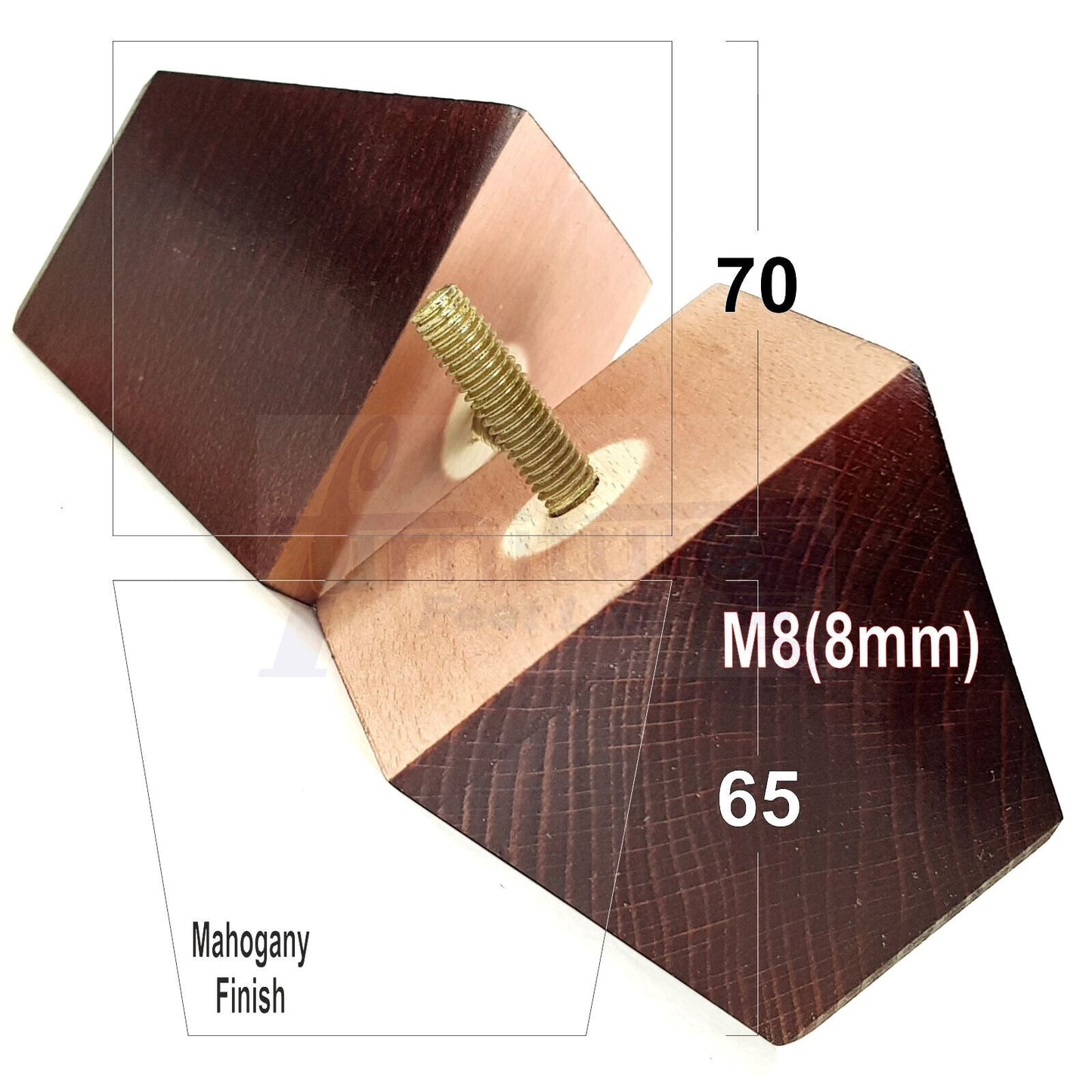 Set Of 4 Solid Wood Square Block Furniture Feet Replacement Legs 65mm High M8(8mm)
