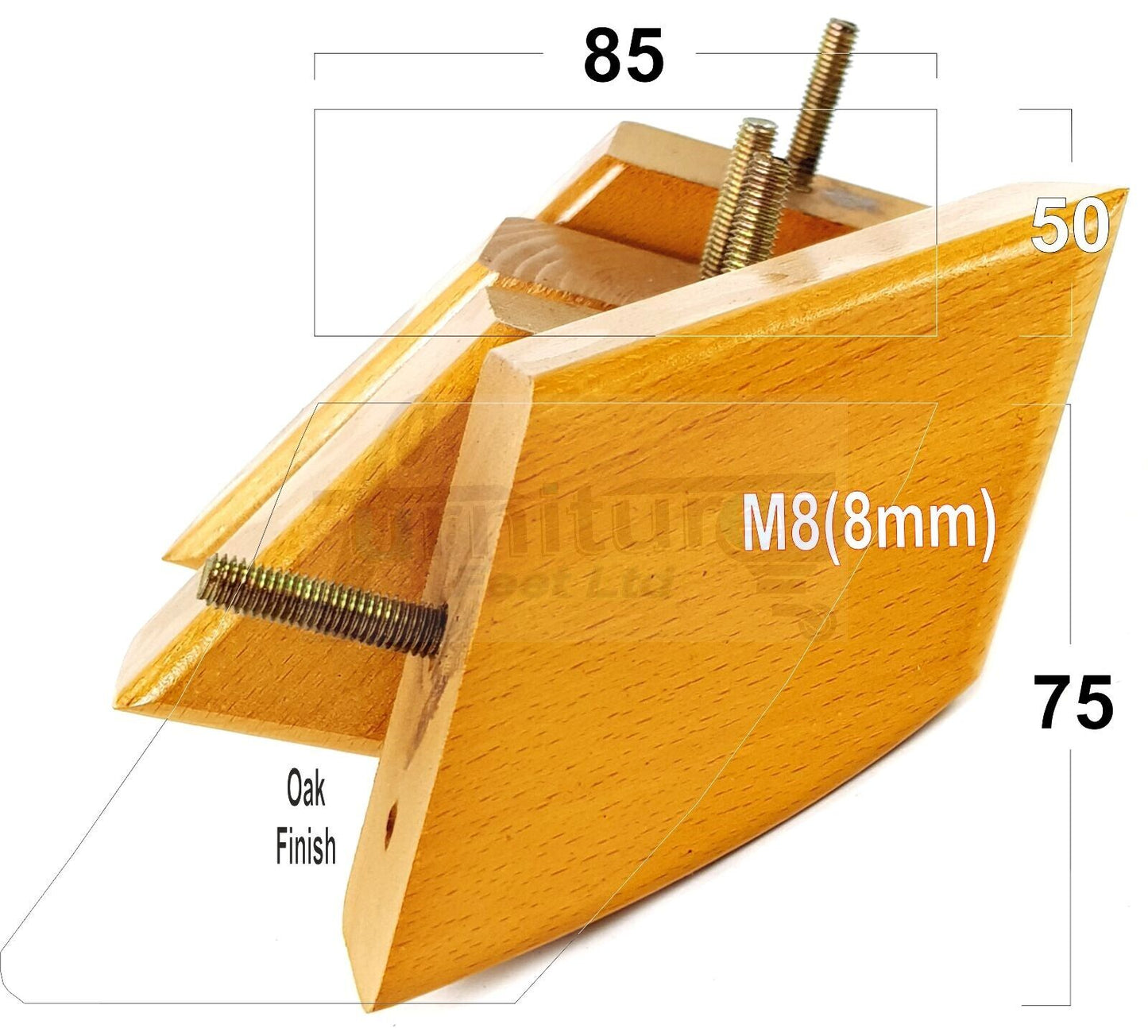 SET OF 4 WOODEN FURNITURE FEET 75mm HIGH REPLACEMENT SOFA LEGS 8mm Thread