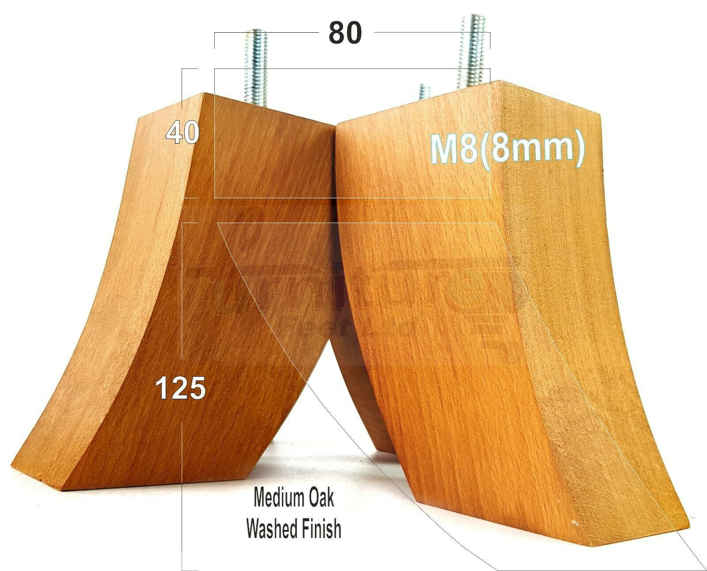 SET OF 4 WOODEN FURNITURE FEET 125mm HIGH REPLACEMENT SOFA LEGS 8mm Thread
