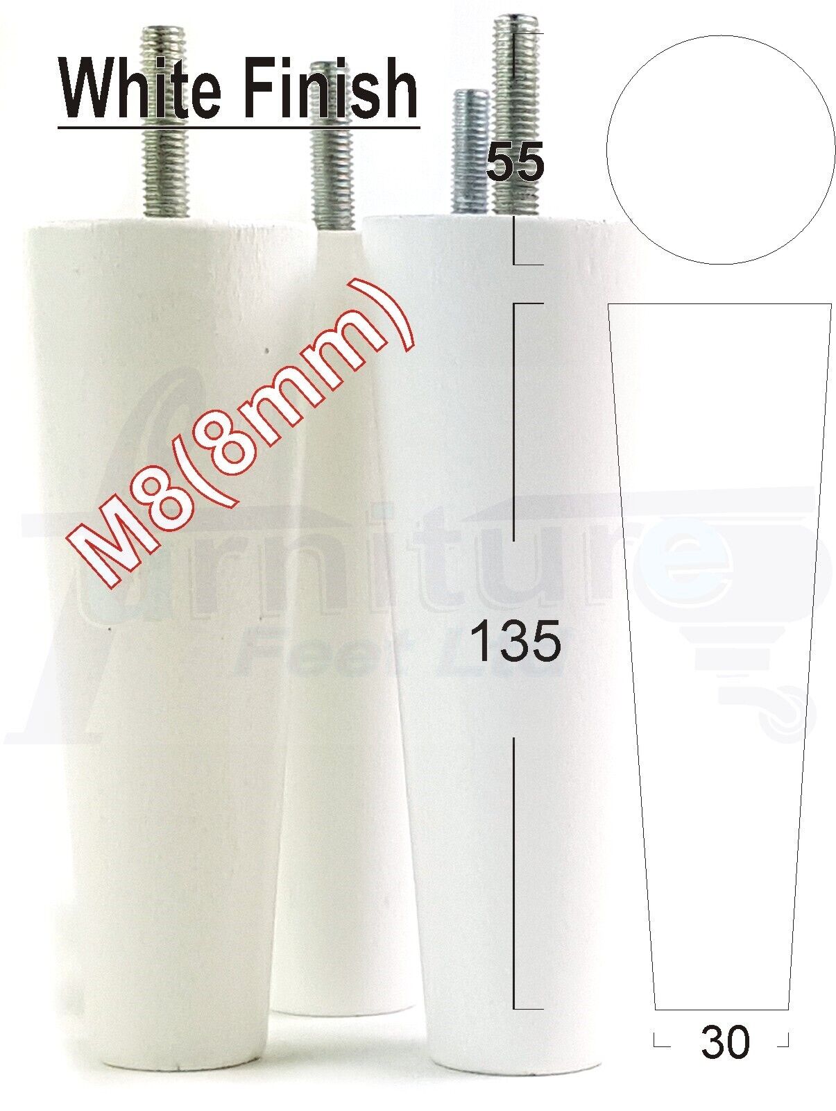 4 Solid Wood Replacement Furniture Chair Legs M8 Settee Sofa Feet 135mm High