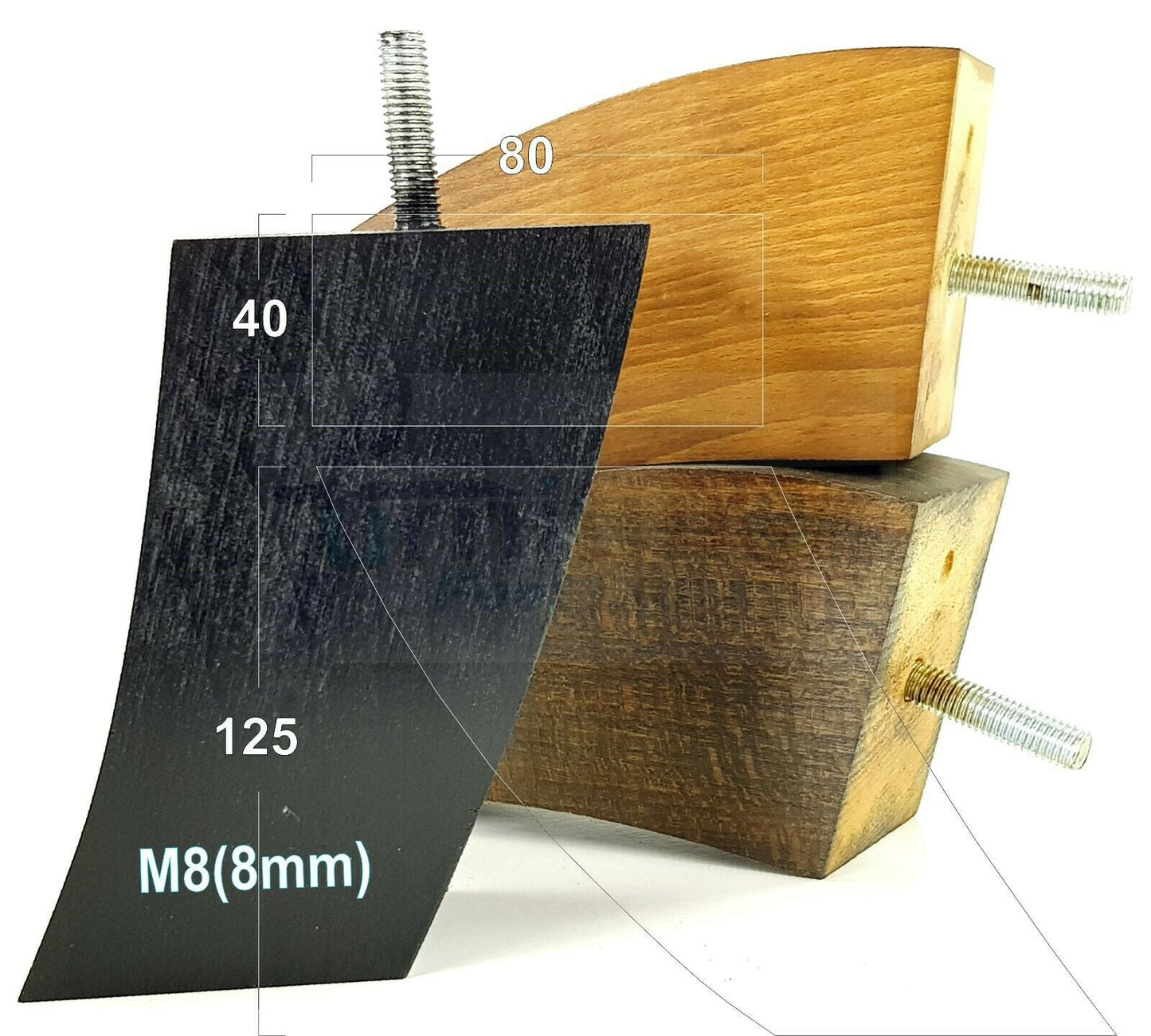 SET OF 4 WOODEN FURNITURE FEET 125mm HIGH REPLACEMENT SOFA LEGS 8mm Thread