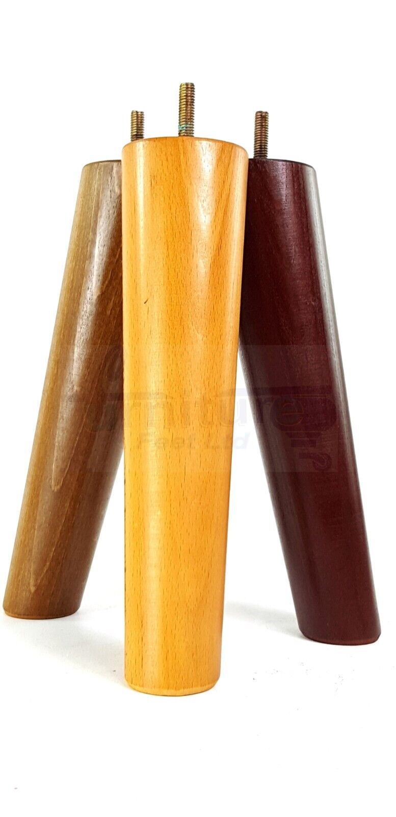 4 Solid Wood Turned Furniture Feet Replacement Mid Centry Angled Retro Legs 220mm High M8 Sofa Chairs Stools Cabinets Beds
