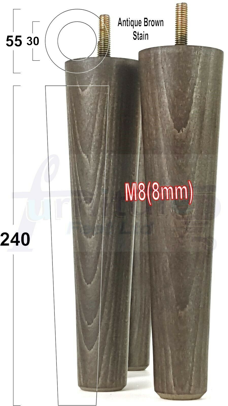 4 Retro Wood Replacement Furniture Chair Legs M8 Footstool Settee Sofa Feet 240mm High