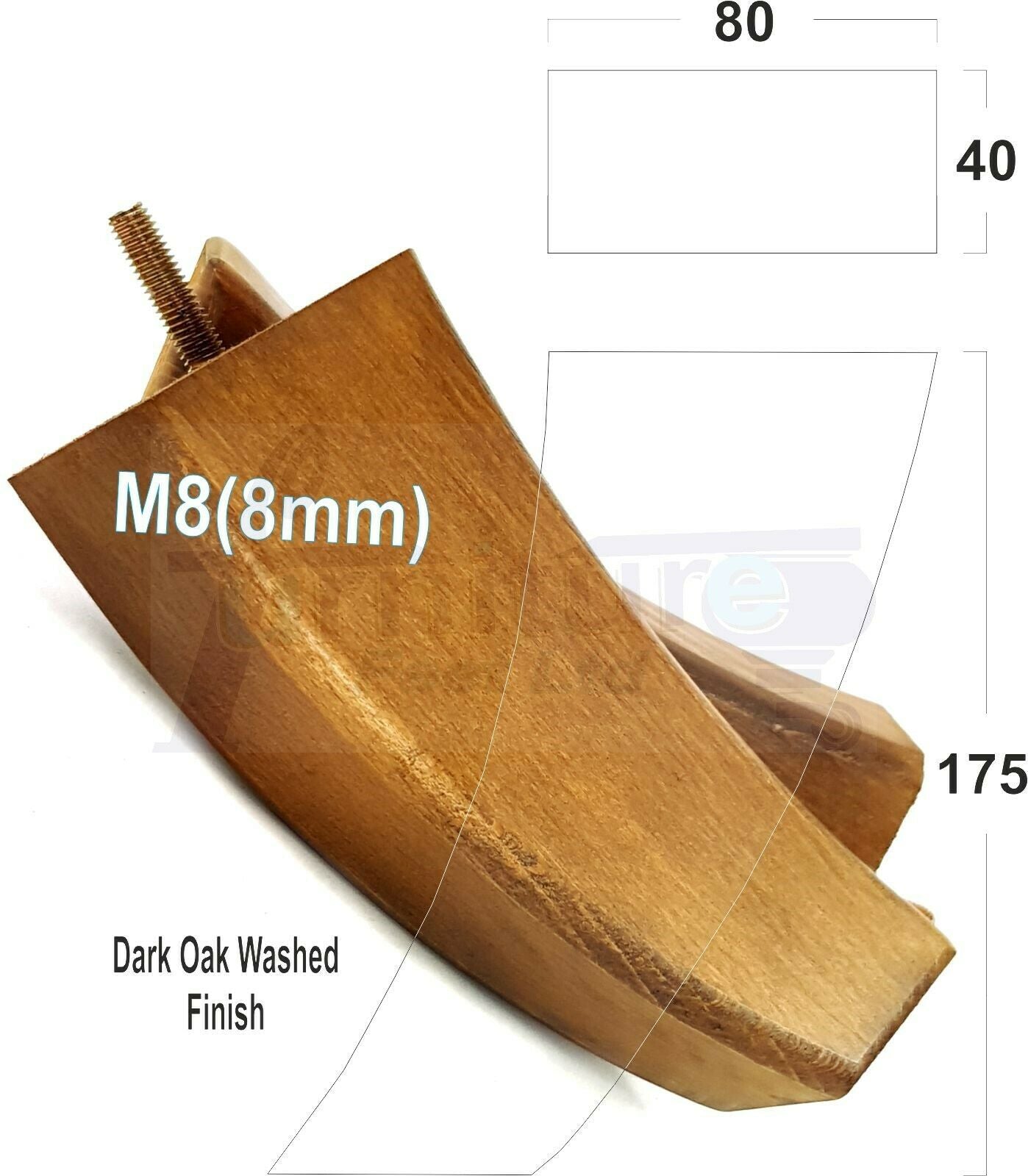 SET OF 4 WOODEN FURNITURE FEET 175mm HIGH REPLACEMENT SOFA LEGS 8mm Thread