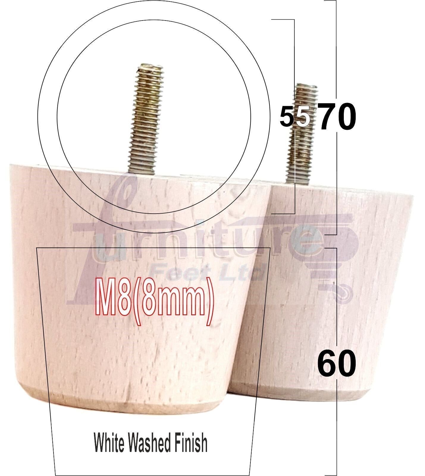 4 Replacement Bun Feet 60mm High Solid Wood Turned Furniture Legs M8 Multiple Colours Chairs Stools Sofa's Beds Settee & Cabinets 2.3 inches