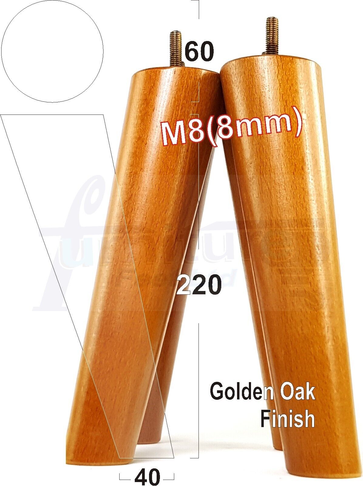 4 Solid Wood Turned Furniture Feet Replacement Mid Centry Angled Retro Legs 220mm High M8 Sofa Chairs Stools Cabinets Beds