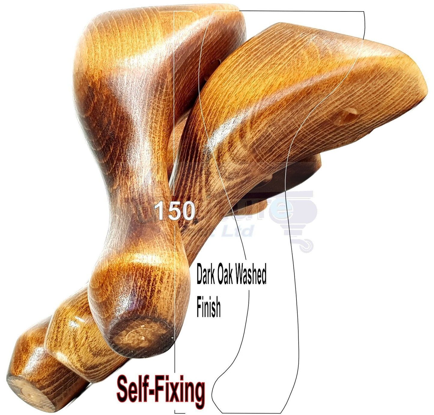 4x Solid Wooden Queen Anne Furniture Feet 150mm High Sofa Chair Beds (Self-Fix)