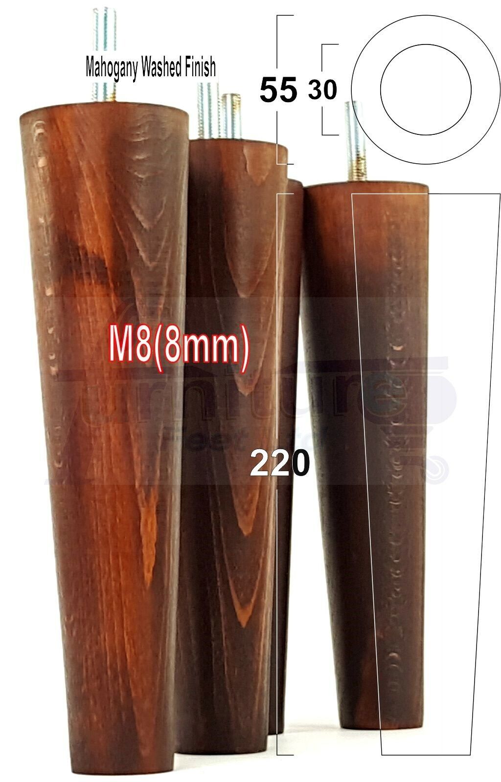 4 Retro Wood Replacement Furniture Chair Legs M8 Footstool Settee Sofa Feet 220mm High