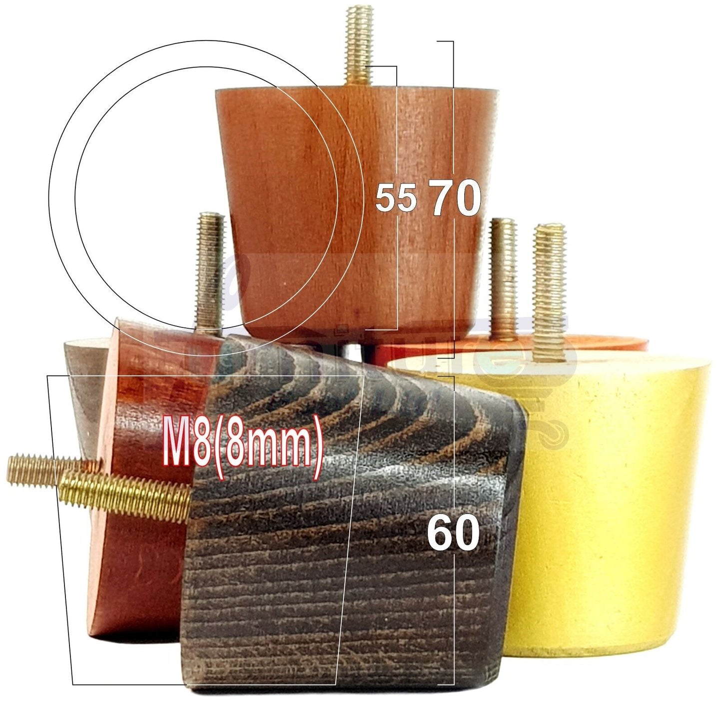 4 Replacement Bun Feet 60mm High Solid Wood Turned Furniture Legs M8 Multiple Colours Chairs Stools Sofa's Beds Settee & Cabinets 2.3 inches
