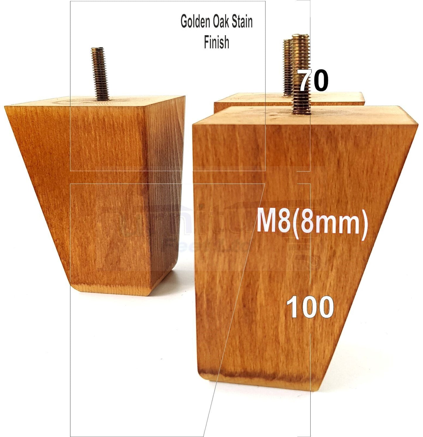 4x Angled Block Wood Sofa Legs 100mm High Replacement Furniture Feet Chairs Cabinets M8(8mm)