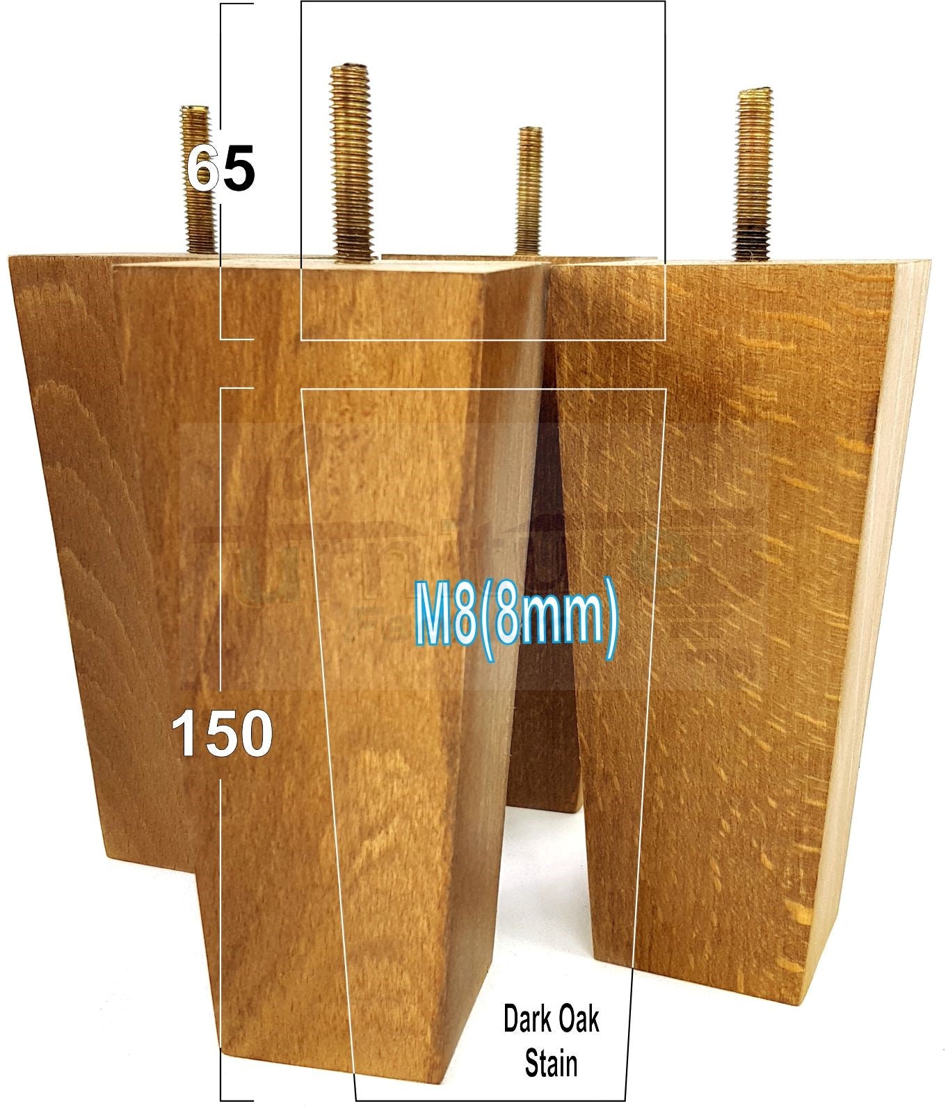 4 Solid Wood Furniture Feet Square Replacement Block Tapered Legs 150mm High M8 Sofa Chairs Stools Cabinets Beds