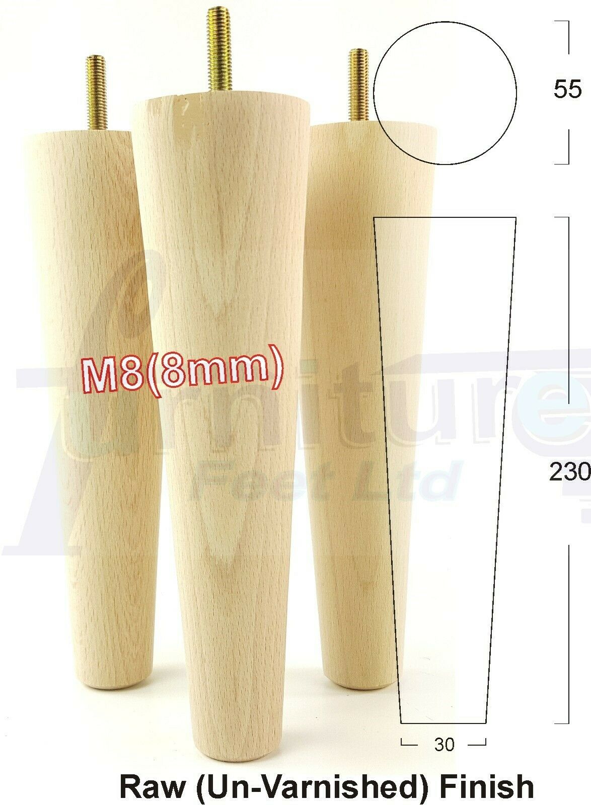 4 Solid Retro Wood Replacement Furniture Chair Legs M8 Settee Sofa Feet 230mm High