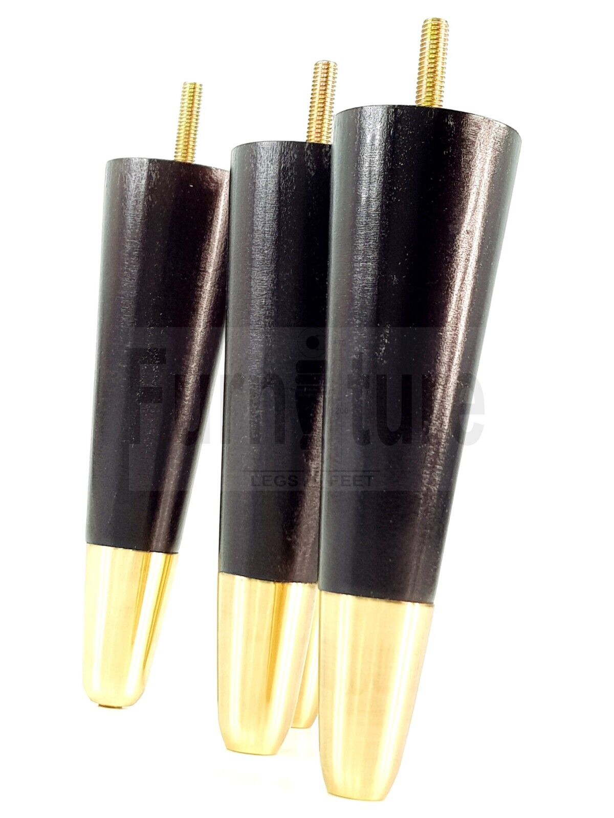 4x Turned M8 Wood Furniture Chair Sofa, Settee Legs Feet Brass Slipper Cup 170mm
