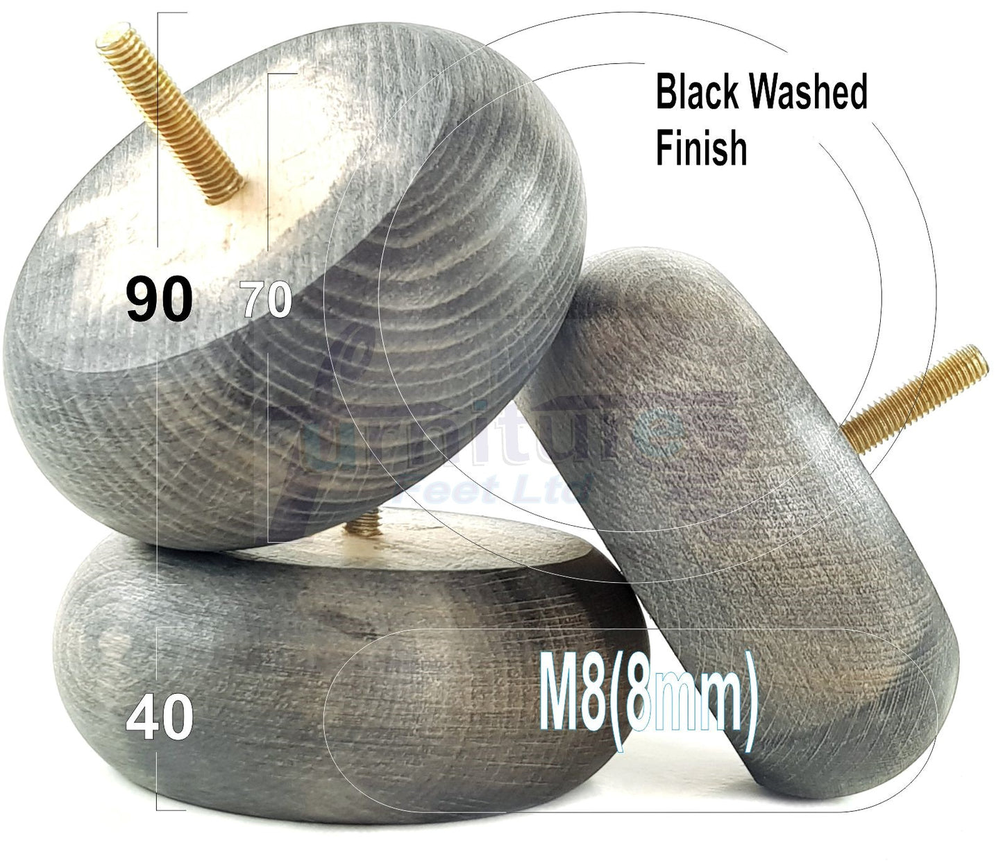4 Solid Wood Furniture Bun Feet Replacement Legs 40mm High For Chairs Stools Sofa's Beds Settee and Cabinets M8 Multiple Colours