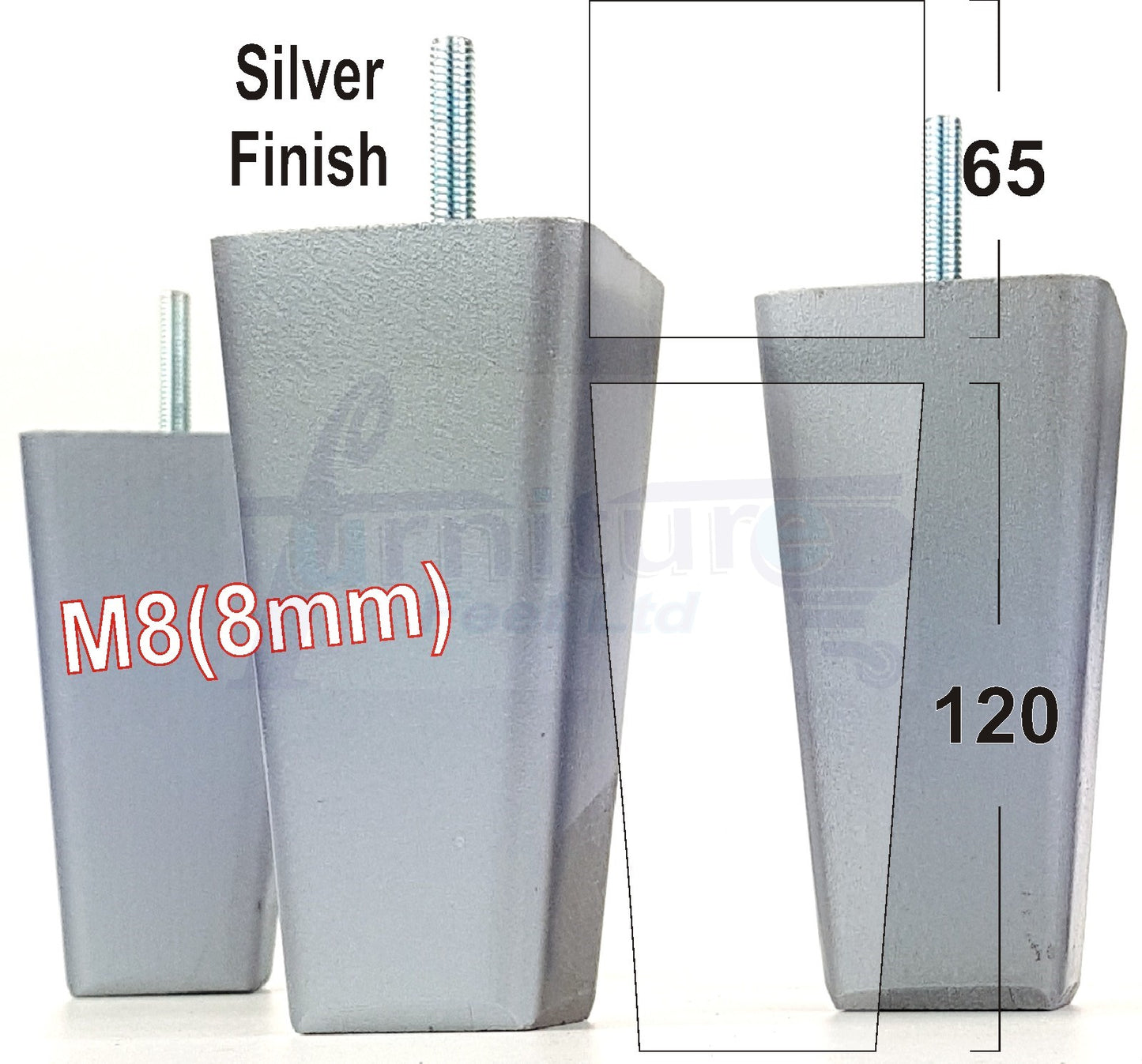 4x Wooden Furniture Legs 120mm High Replacement Square Tapered Feet 8mm
