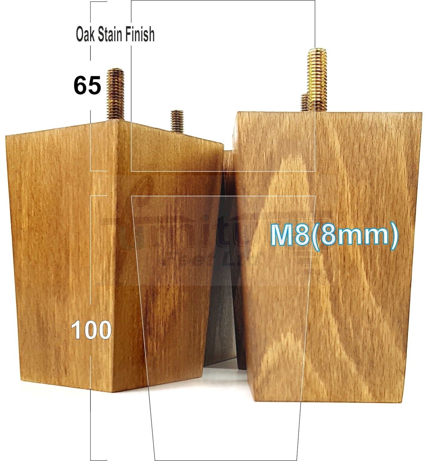 Solid Wood Furniture Feet Square Replacement Block Tapered Legs 100mm High M8 Set of 4 Sofa Chairs Stools Cabinets Beds