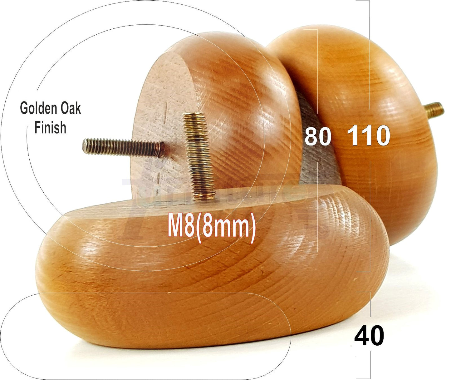 Set Of 4 Turned Wood Furniture Legs Chair Sofa Bed Replacement Bun Feet 40mm High